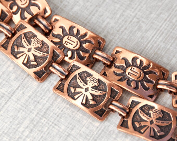 2 Vintage Copper Southwestern Bracelets Linked Rectangle Etsy