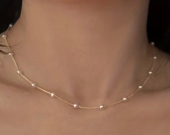 Imitation Dainty Pearl Elegant Necklace - Special Occasion- Party Wear - Birthday Gift - Christmas Gift - Silver/Gold