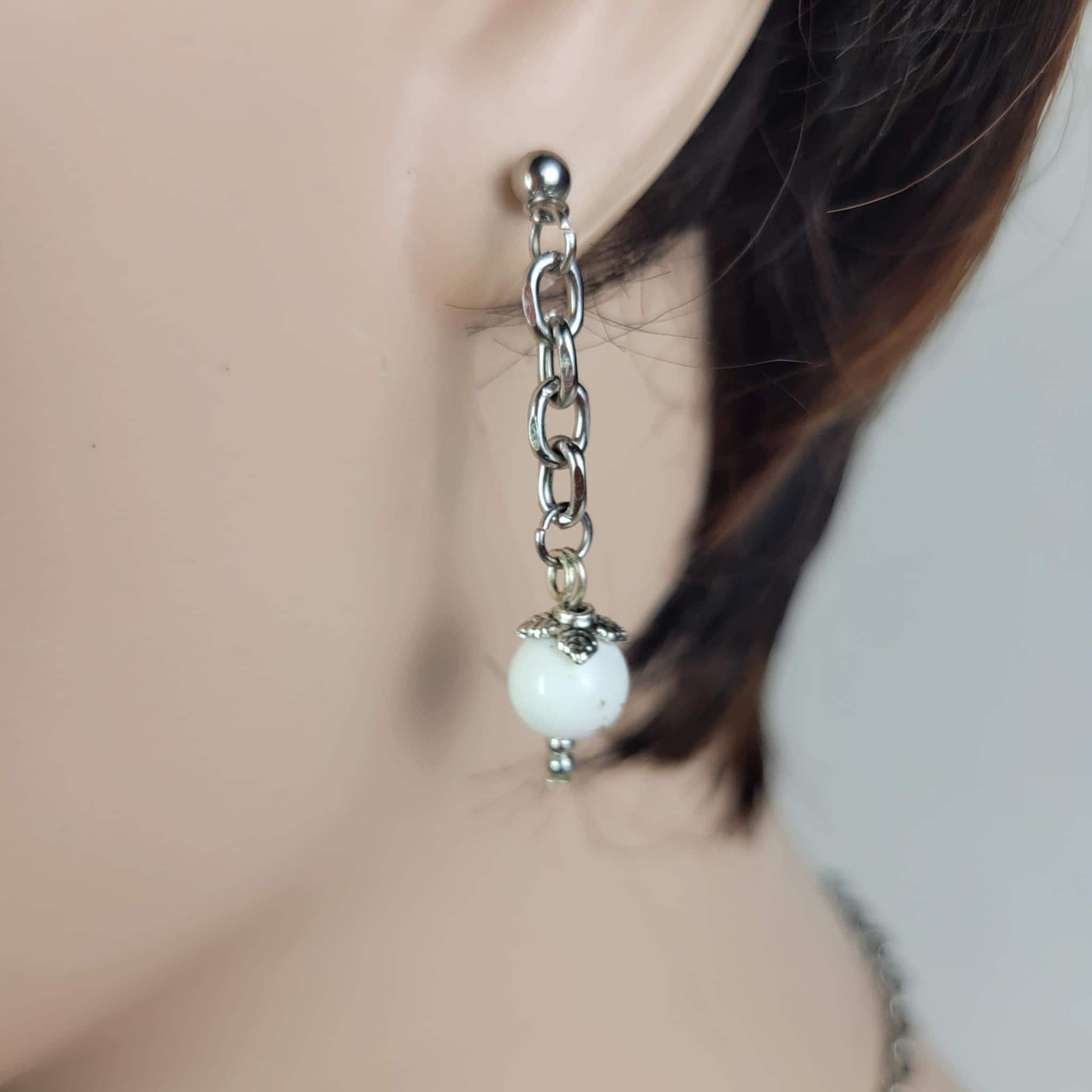 Ensemble De Bijoux Unique - Boucles D'oreilles à Levier En Howlite/cristal Blanc & Collier - Neuf Avec étiquettes