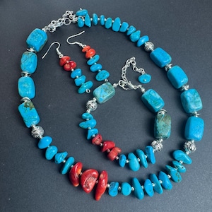 Jaspis und rote Koralle Halskette, handgefertigtes Edelstein-Schmuckset, März-Geburtssteinschmuck, einzigartiges und besonderes Geschenk für sie.