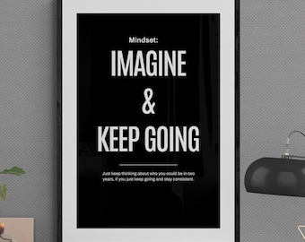 Motiverande väggkonsttryck: Föreställ dig och fortsätt - Framgångstänkande