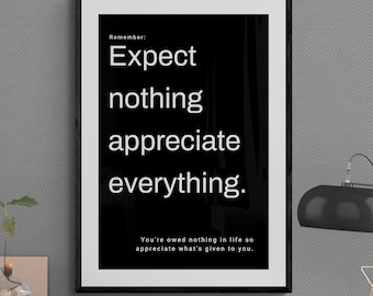 Motiverande väggkonsttryck: Förvänta dig ingenting, uppskatta allt