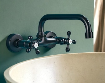 Bathroom Basin Black Brass Faucet , Wall Mount Bathroom Tap , Bathroom Design , Bathroom Gift