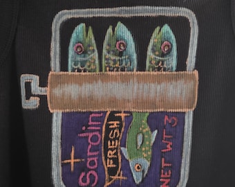 Handpainted Art Sardines American Apparel Tank Top womens size Small