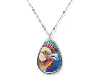 Peeking Rooster Oval Necklace