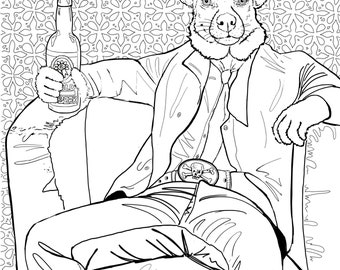 Digital download coloring page Chill Dog in 3 formats