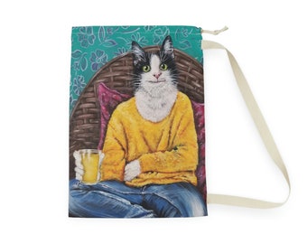 Drinks on the deck with Momo the Cat Art Laundry Bag
