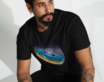 Space Donut Dog Artwork on a Men’s premium heavyweight tee