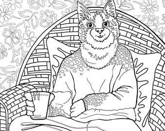 Digital download coloring page Momo the Cat in 3 formats