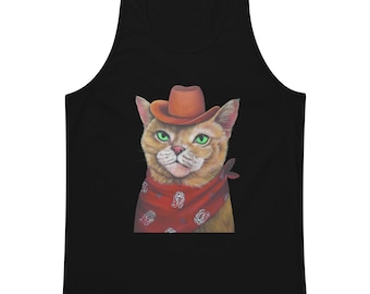 Cowboy Cat Artwork on Unisex premium tank top