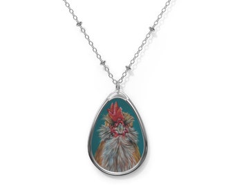 Edward the Rooster Oval Necklace