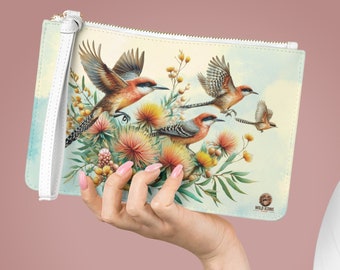 Pochette con uccelli selvatici e fiori di campo / Disegni originali della fauna selvatica / Fiori di campo e uccelli / Regalo per la festa della mamma / Regalo per lei