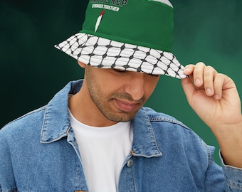 Palestine Bucket Hat, keffiyeh scarf pattern, Green