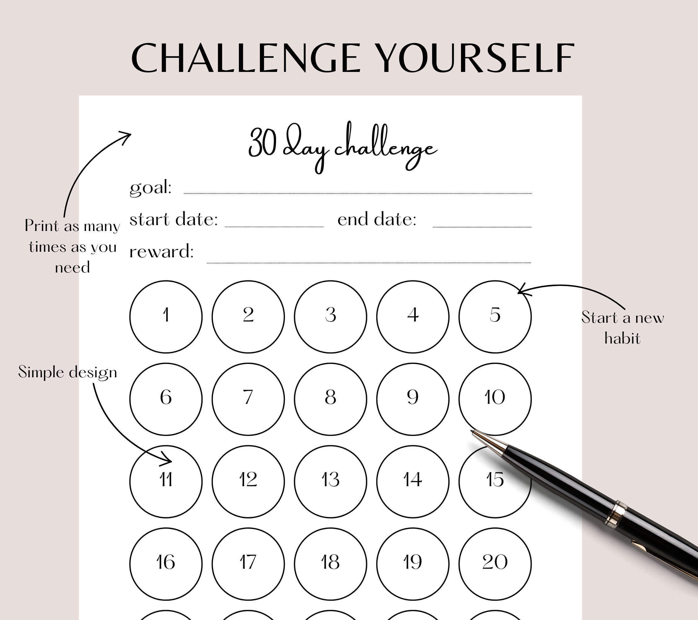 Printable 30 Day Challenge Tracker, Goal Setting Printable, Challenge ...