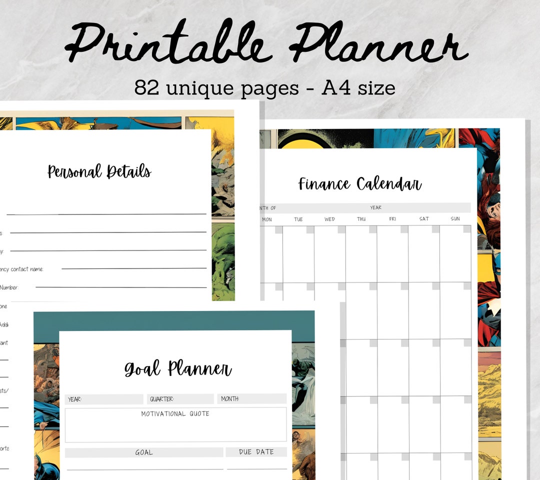 82 Page Comic Book Themed Printable Planner, PDF Printable Life Planner ...