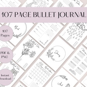 107-seitiges Bullet Journal, Bujo Printable, Bullet Journal Tracker, habit tracker, floraler Jahresplaner
