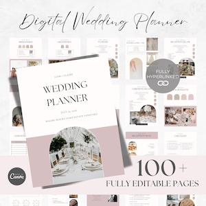 100+ Page Canva Wedding Planner Template Bundle, Editable Wedding Planner, Wedding Checklist Binder, Hyperlinked Digital Planner Wedding