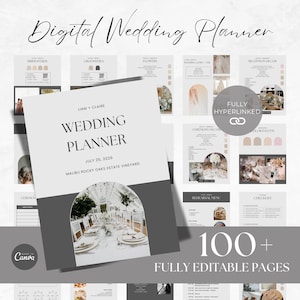100+ Page Canva Wedding Planner Template Bundle, Editable Wedding Planner, Wedding Checklist Binder, Hyperlinked Digital Planner Wedding