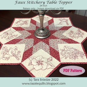 Quilted Table Topper Pattern - Faux Stitchery - PDF Pattern Only