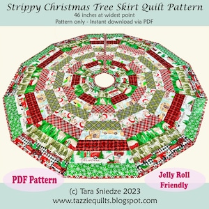 Quilted Christmas Tree Skirt Pattern - DIGITAL PDF - Strippy Tree Skirt (Jelly Roll Friendly)