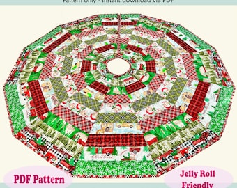 Quilted Christmas Tree Skirt Pattern - DIGITAL PDF - Strippy Tree Skirt (Jelly Roll Friendly)