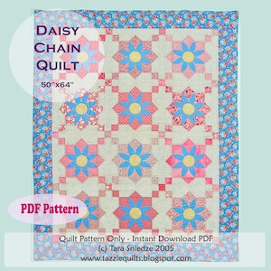 Daisy Chain Quilt Pattern. Combines traditional piecing with simple appliqué.