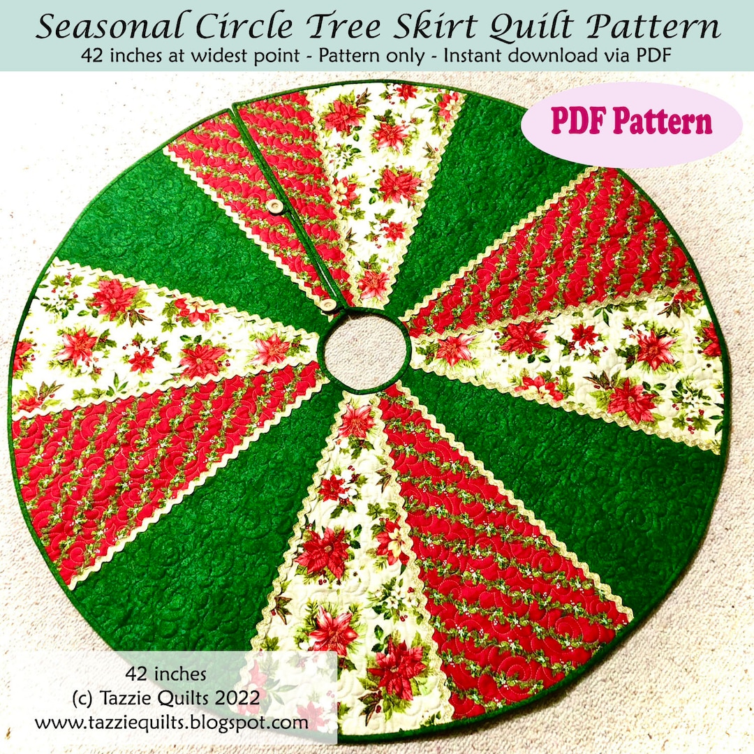 Quilted Christmas Tree Skirt Pattern DIGITAL PDF Seasonal Circle Tree