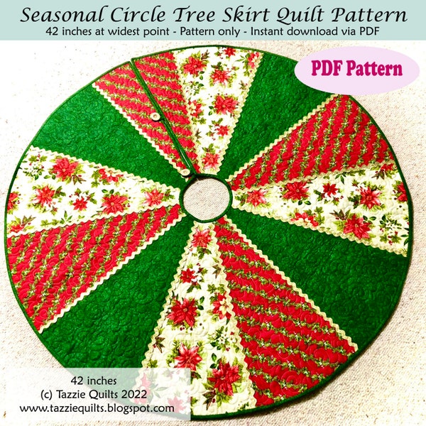 Quilted Christmas Tree Skirt Pattern - DIGITAL PDF - Seasonal Circle Tree Skirt