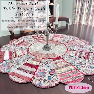 Quilted Table Topper Pattern Dresden Plate Table Topper PDF Instant Download Quilt Pattern image 1