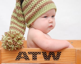 Instant Download Crochet Pattern for Making a Crochet Striped Elf Hat for Infant and Toddlers Photo Prop PDF