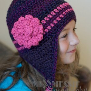 Crochet Pattern for a Purple and Pink Earflap Hat for Infants thru Child PDF Ski Hat Toboggan Beanie image 1