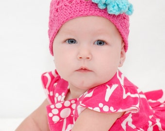 Instant Download Crochet Pattern for a Summer Hat with Flower Baby Toddler Cap Beanie Summer Spring Hat