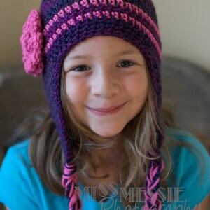 Crochet Pattern for a Purple and Pink Earflap Hat for Infants thru Child PDF Ski Hat Toboggan Beanie image 2