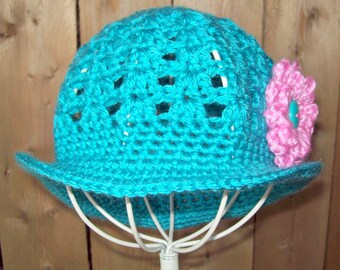 Instant Download Crochet Pattern Brimmed Sun Hat for Babies and Toddlers with Changeable Flower in  PDF Summer Sun Hat