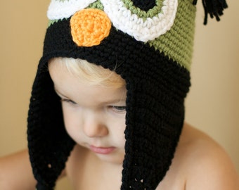 Pattern Directions for Making a Crochet Boys Owl Earflap Hat  Infant and Toddlers Photo Prop INSTANT DOWNLOAD