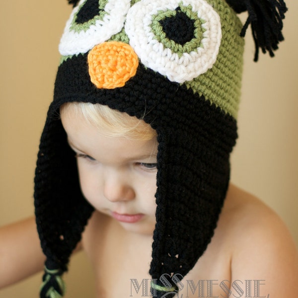 Crochet Newborn Boy Hat Pattern Owl Earflap Hat Infant and Toddlers Photo Prop INSTANT DOWNLOAD