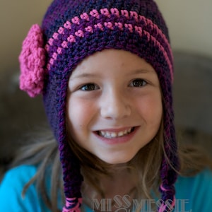 Crochet Pattern for a Purple and Pink Earflap Hat for Infants thru Child PDF Ski Hat Toboggan Beanie image 3