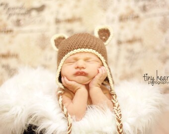 Baby Crochet Pattern for Bear Earflap Hat Infant and Toddlers Crochet Pattern Photo Prop - Instant Download