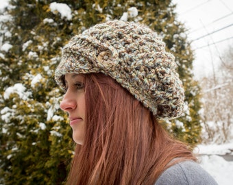 Crochet Pattern for a Chunky Newsboy Slouch Hat Beanie Women Men Winter Trending Urban Instant Download PDF