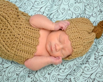 Crochet Baby Cocoon Pattern for a Little Acorn Hat and Cocoon Baby Photo Prop PDF Instant Download