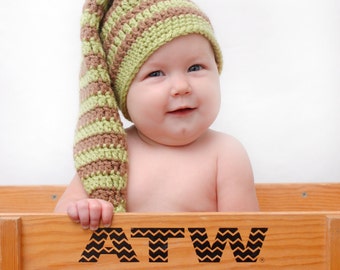 Instant Download Pattern for a Crochet Striped Elf Hat for Infant and Toddlers Photo Prop PDF Stocking Hat Ski Hat