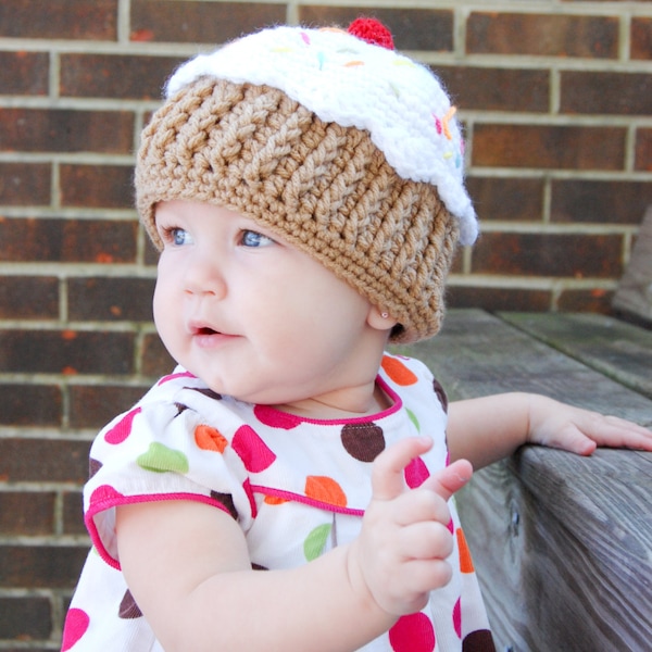 Cupcake Hat Pattern for Making a Crochet One Year Cupcake Hat for One Year Birthday Photo Prop Children