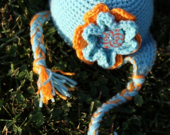 Pattern for a Crochet Little Blue Earflap Hat for Baby, Infant and Toddler in 4 Sizes Photo Prop PDF