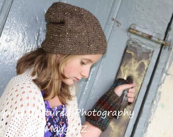 Crochet Pattern for Making a Crochet Urban Tweed Beanie Slouch Hat Cap for Teen Adult in PDF Instant Download