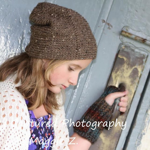 Crochet Pattern for Making a Crochet Urban Tweed Beanie Slouch Hat Cap for Teen Adult in PDF Instant Download