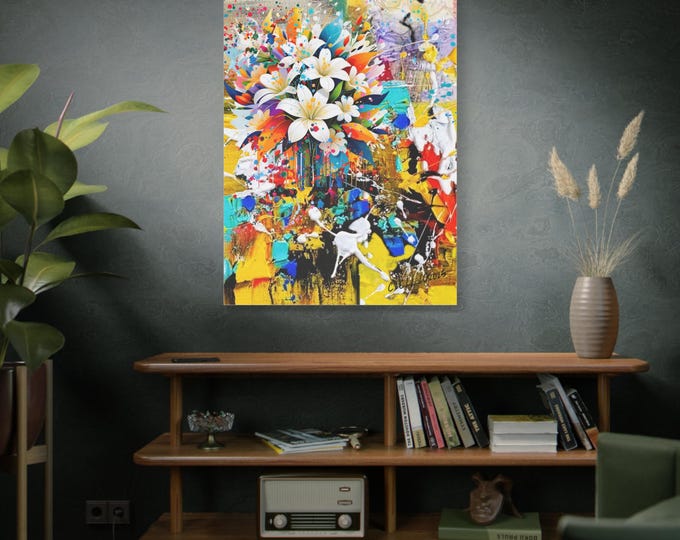 Vibrant Floral Canvas Wall Art, Colorful Abstract Flower Decor | Home Decor, Art for Living Room, Gift for Flower Lovers, Birthday Decor,
