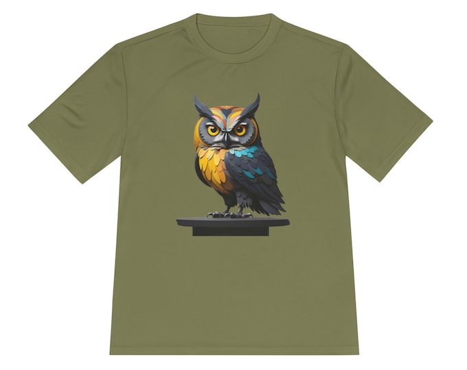 Colorful Owl Moisture Wicking Tee, Activewear, Sports Shirt, Nature Lover Gift, Unique Design, Fitness Apparel