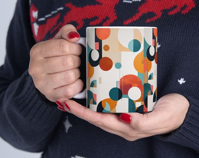 PAPAAbstract Geometric Ceramic Mug - Modern Art Coffee Cup, Gift for Art Lovers, Home Decor, Coffee Lovers, Unique Designs