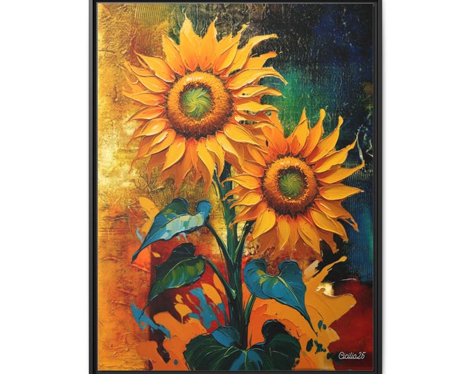 PAPAVibrant Sunflower Framed Canvas Art, Colorful Home Decor, Gift for Nature Lovers, Wall Art for Living Room, Floral Artwork