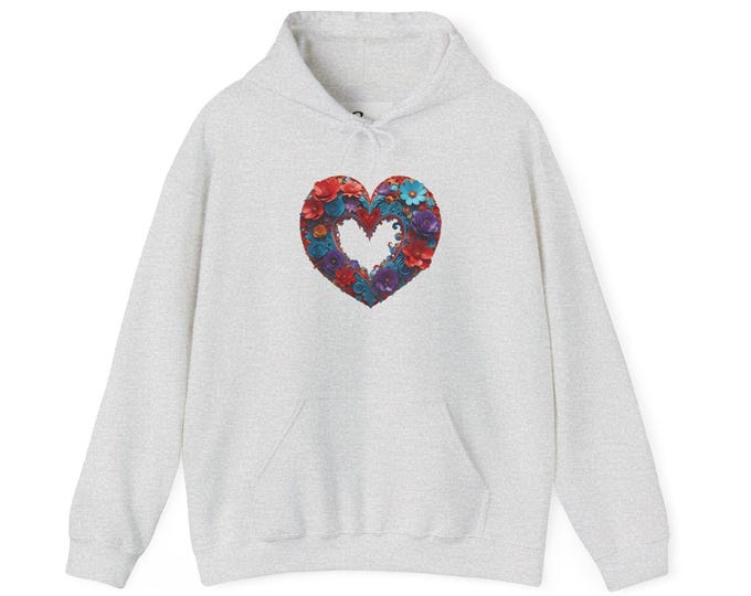 PAPAFloral Heart Unisex Hooded Sweatshirt | Cozy Gift for Him or Her | Perfect for Valentine's Day, Casual Wear, Layering, Spring Fashion,